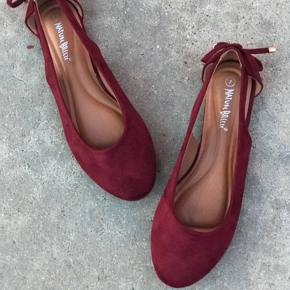 Nature Breeze Wine Suede Open Side Ballerina Flats - Picture 3 of 8